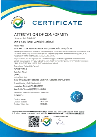 Attestation of conformity sertifikası