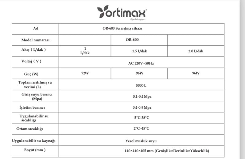 Ortimax Water Chef cihaz bağlantı görseli